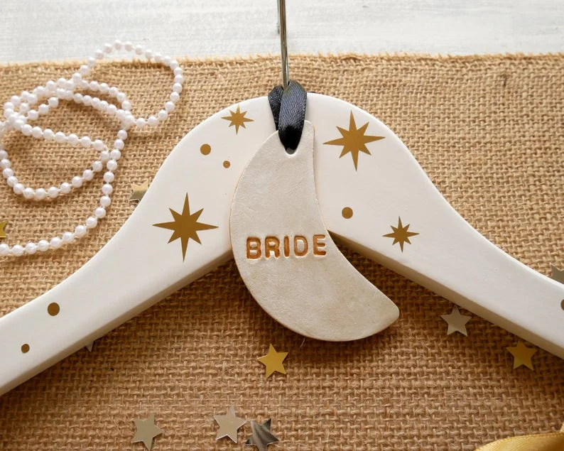 Moon and Star Shaped, Clay Wedding Day Hanger Tags / Keepsake - Image 5