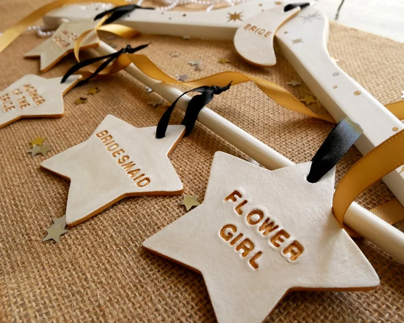 Moon and Star Shaped, Clay Wedding Day Hanger Tags / Keepsake - Image 3