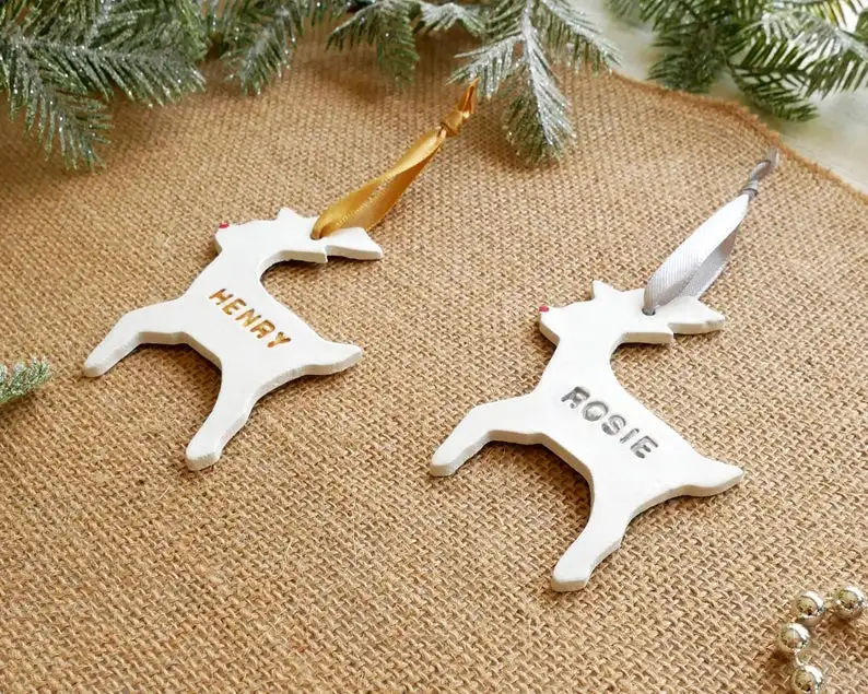 Personalised Hanging Clay Reindeer Christmas Decorations / Ornaments - Image 4