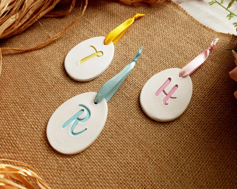 Personalised Initial / Monogram Clay Easter Egg-Shaped Hanging Decorations / Ornaments - Image 3