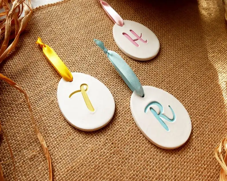 Personalised Initial / Monogram Clay Easter Egg-Shaped Hanging Decorations / Ornaments - Image 4